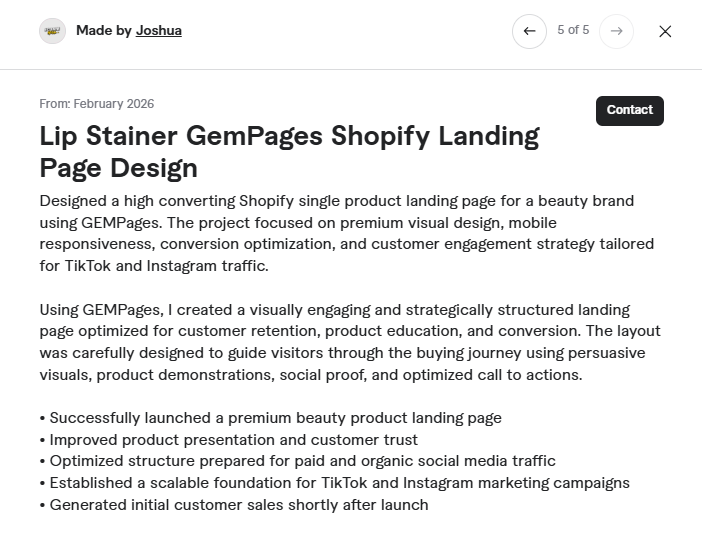 Lip stainer GemPages Shopify landing page design project