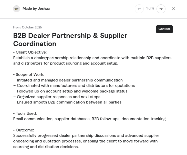 B2B dealer partnership and supplier coordination project summary
