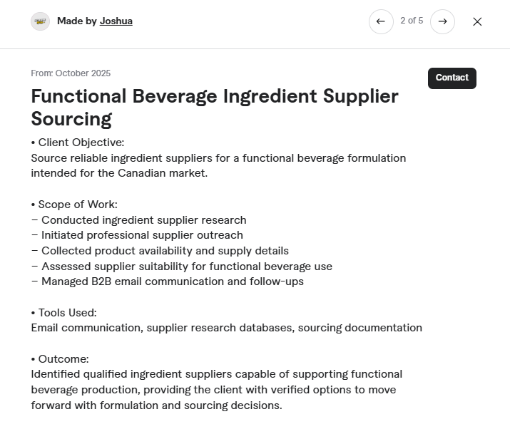 Functional beverage ingredient supplier sourcing project summary