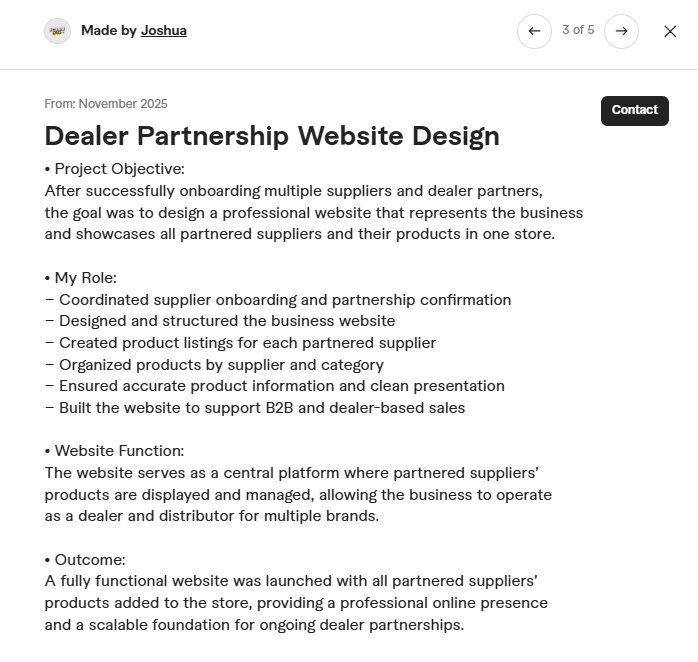 Dealer partnership website design project summary